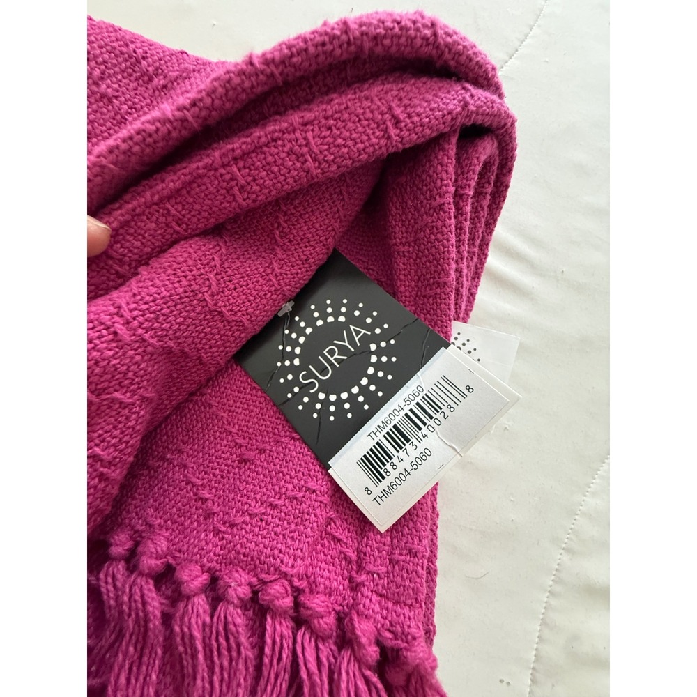 Surya Eggplant Purple Cotton Chevron Woven Throw Blanket Fringe THM6004-5060